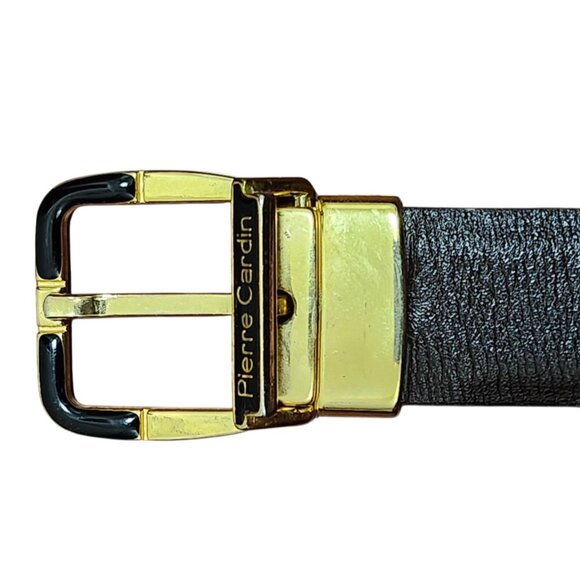 Pierre Cardin Size 36 Leather Belt Reversible Black Brown Gold Buckle - Picture 5 of 9